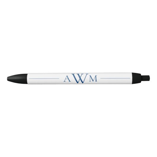 Minimalistische blauwe drieletterige monogram zwarte inkt pen (Voorkant)