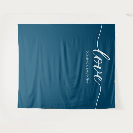 Minimalistische Blauwe Elegante Liefde Bruiloft ac Wandkleed (Voorkant (horizontaal))