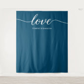 Minimalistische Blauwe Elegante Liefde Bruiloft ac Wandkleed (Voorkant)