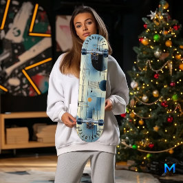Minimalistische Blauwe en Gele Abstracte Geometris Persoonlijk Skateboard