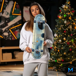 Minimalistische Blauwe en Gele Abstracte Geometris Persoonlijk Skateboard