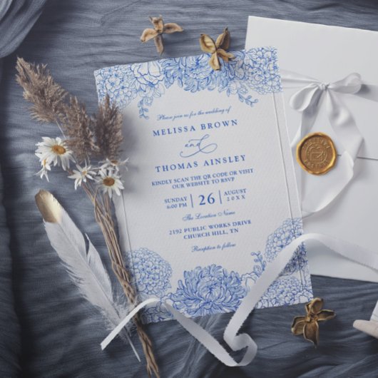 Minimalistische Blauwe en Witte Elegante QR Code H Kaart