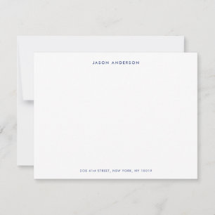 Minimalistische blauwe en witte gepersonaliseerde notitiekaartje
