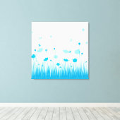 Minimalistische blauwe en witte klaprozen weide bl canvas afdruk (Insitu (Houten vloer))