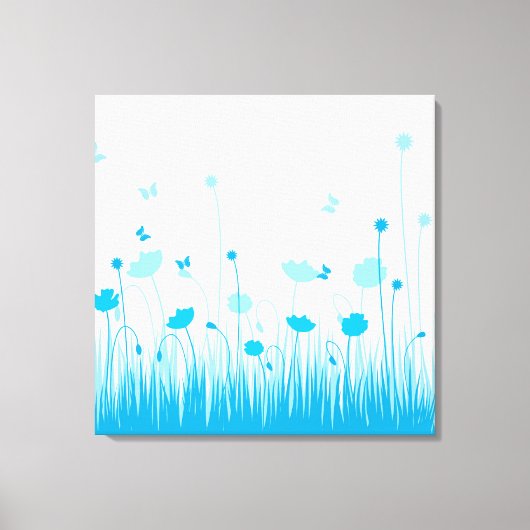 Minimalistische blauwe en witte klaprozen weide bl canvas afdruk (Voorkant)