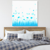 Minimalistische blauwe en witte klaprozen weide bl canvas afdruk (Insitu (Slaapkamer))