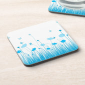 Minimalistische blauwe en witte klaprozen weide bl drankjes onderzetter (Linkerzijde)