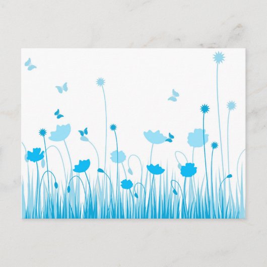 Minimalistische Blauwe en Witte Poppies Meadow Flo Briefkaart (Voorkant)