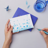Minimalistische Blauwe en Witte Poppies Meadow Flo Briefkaart