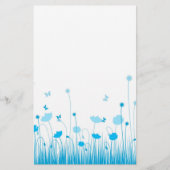 Minimalistische Blauwe en Witte Poppies Meadow Flo Briefpapier (Voorkant)