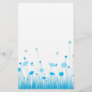 Minimalistische Blauwe en Witte Poppies Meadow Flo Briefpapier