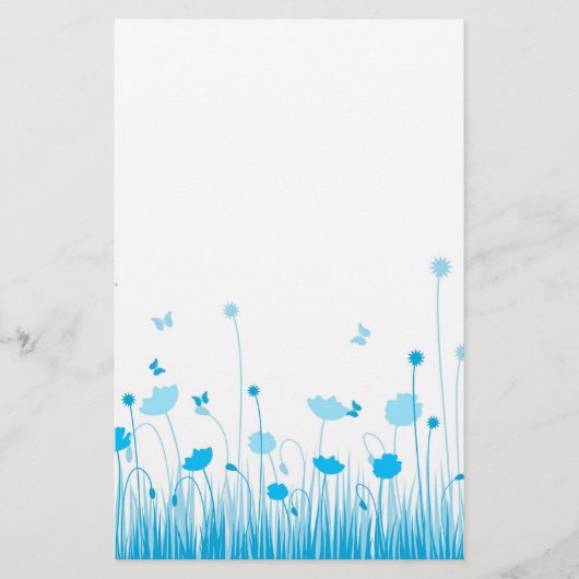 Minimalistische Blauwe en Witte Poppies Meadow Flo Briefpapier (Voorkant)