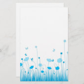 Minimalistische Blauwe en Witte Poppies Meadow Flo Briefpapier (Voorkant / Achterkant)