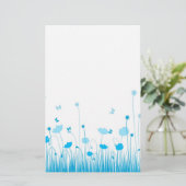 Minimalistische Blauwe en Witte Poppies Meadow Flo Briefpapier (Staand voorkant)