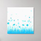 Minimalistische Blauwe en Witte Poppies Meadow Flo Canvas Afdruk (Voorkant)
