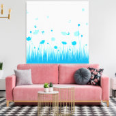 Minimalistische Blauwe en Witte Poppies Meadow Flo Canvas Afdruk (Insitu (Woonkamer))