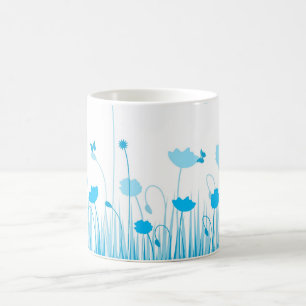 Minimalistische Blauwe en Witte Poppies Meadow Flo Koffiemok