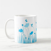 Minimalistische Blauwe en Witte Poppies Meadow Flo Koffiemok (Links)