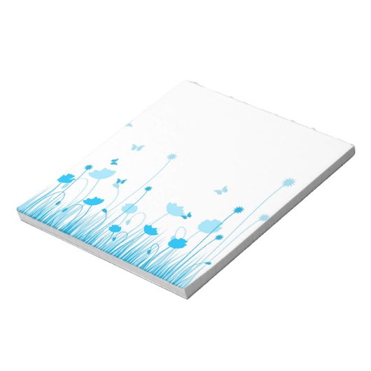 Minimalistische Blauwe en Witte Poppies Meadow Flo Notitieblok (Linkerzijde)