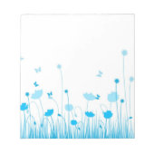 Minimalistische Blauwe en Witte Poppies Meadow Flo Notitieblok (Voorkant)