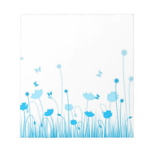 Minimalistische Blauwe en Witte Poppies Meadow Flo Notitieblok