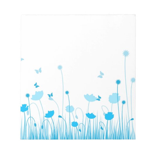 Minimalistische Blauwe en Witte Poppies Meadow Flo Notitieblok (Voorkant)