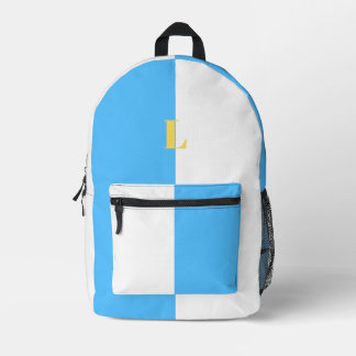 Minimalistische blauwe en witte rugzak met eigen n