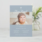 Minimalistische blauwe foto doop doop kaart (Staand voorkant)