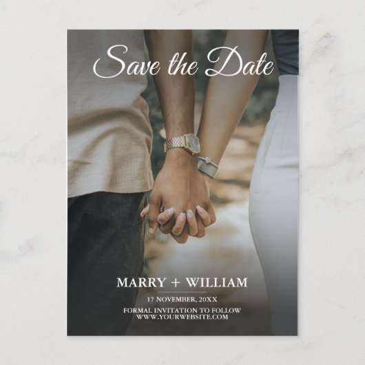 Minimalistische blauwe herfst foto bruiloft Save T Aankondigingskaart (Voorkant)