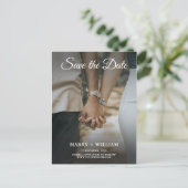 Minimalistische blauwe herfst foto bruiloft Save T Aankondigingskaart (Staand voorkant)