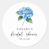 Minimalistische Blauwe Hortensia Bloem Bruidsdouch Ronde Sticker (Voorkant)