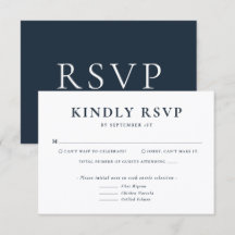Minimalistische Blauwe Huwelijks RSVP Kaart