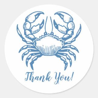 Minimalistische blauwe krab kust dank u ronde sticker