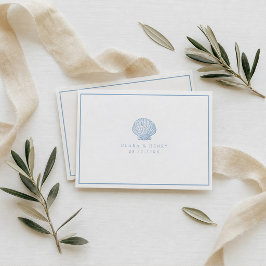 Minimalistische Blauwe Kust Bruiloft Online RSVP Informatiekaartje