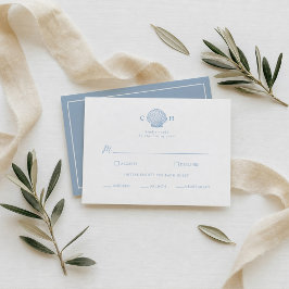 Minimalistische Blauwe Kust Bruiloft RSVP Informatiekaartje