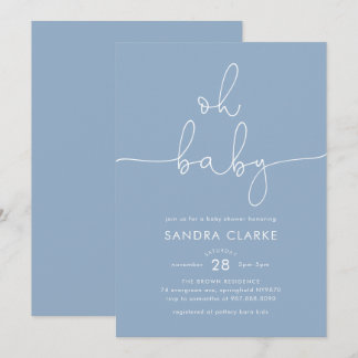 Minimalistische Blauwe Moderne Baby Shower Uitnodi Kaart