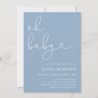 Minimalistische Blauwe Moderne Babyshower Uitnodig Kaart