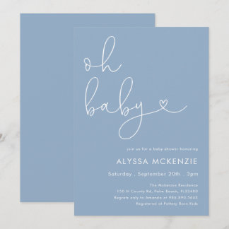 Minimalistische Blauwe Moderne Babyshower Uitnodig Kaart