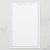Minimalistische Blauwe Monogram Twee Randen Briefpapier (Voorkant)