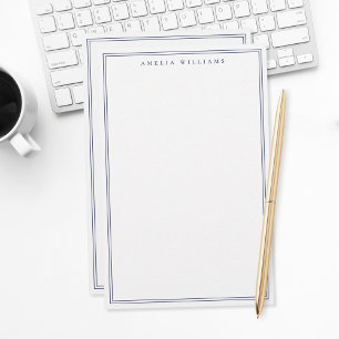 Minimalistische Blauwe Monogram Twee Randen Briefpapier