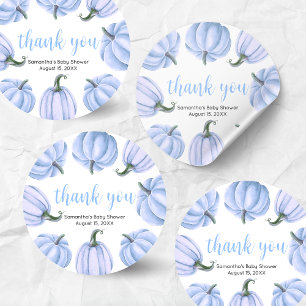 Minimalistische Blauwe Pompoen Herfst Baby Shower Ronde Sticker