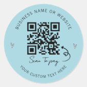 Minimalistische Blauwe QR-code Scan om Zakelijk te Ronde Sticker (Voorkant)