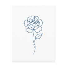 Minimalistische Blauwe Roos Lijnkunst 