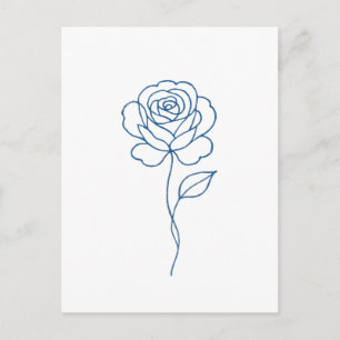 Minimalistische Blauwe Roos Lijnkunst  Briefkaart