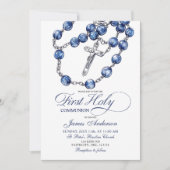 Minimalistische Blauwe Rozenkrans Jongen Doopuitno Kaart (Voorkant)