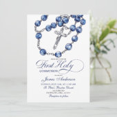 Minimalistische Blauwe Rozenkrans Jongen Doopuitno Kaart (Staand voorkant)