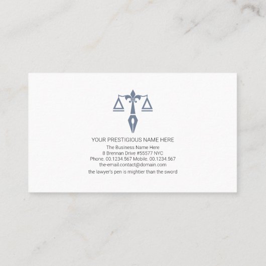 Minimalistische Blauwe Schaaltjes van Justitie, ad Visitekaartje (Achterkant)