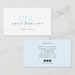 Minimalistische Blauwe Script Monogram Naam Visitekaartje