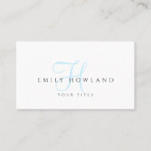 Minimalistische Blauwe Script Monogram Naam Visitekaartje (Voorkant)