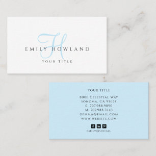 Minimalistische Blauwe Script Monogram Naam Visitekaartje